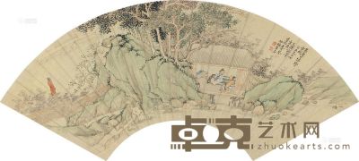 焦春 绿野堂图 扇片 19×56.5cm