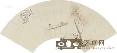 张祺 己巳（1809）年作 烟波独钓 扇片 17×52cm