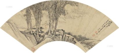 曹涧 庚寅（1710）年作 秋林独步 扇片