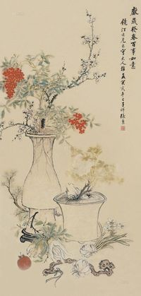 张熊 癸亥（1863）年作 春发如意 立轴