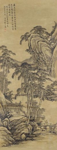张之万 丙寅（1866）年作 松阴曳杖 立轴