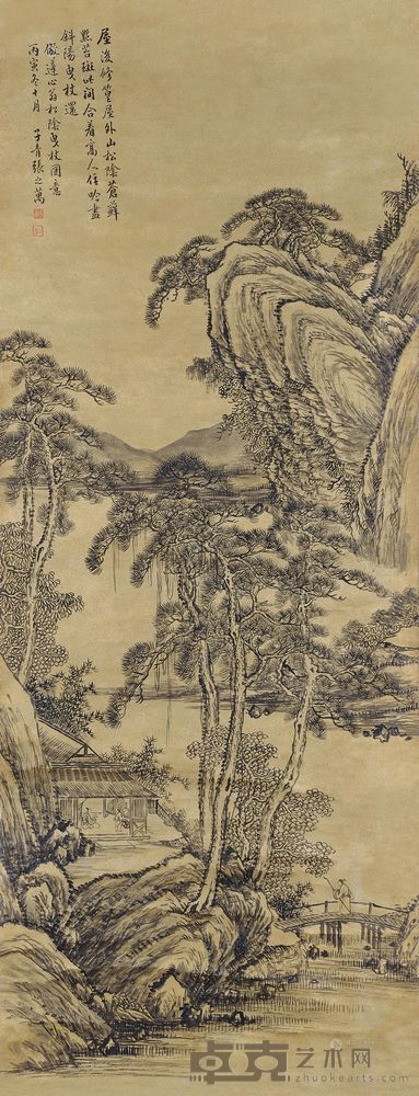 张之万 丙寅（1866）年作 松阴曳杖 立轴 129.5×49cm
