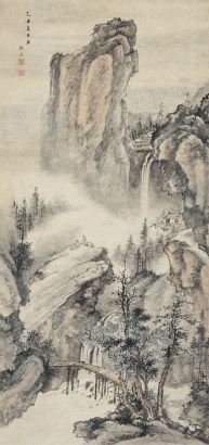 鲍济 乙丑（1685）年作 溪山对禅 立轴