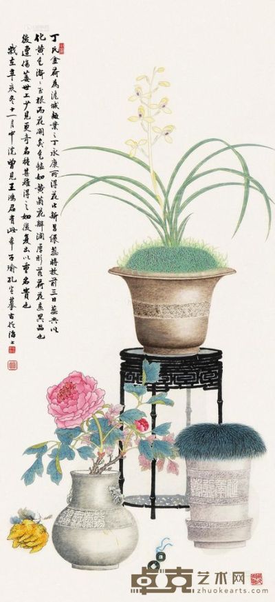 孔子瑜 辛亥（1911）年作 富贵延年 立轴 122×56cm