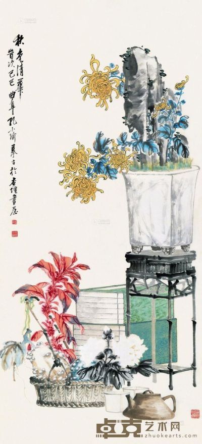 孔小瑜 己巳（1928）年作 秋色清华 立轴 120×55cm