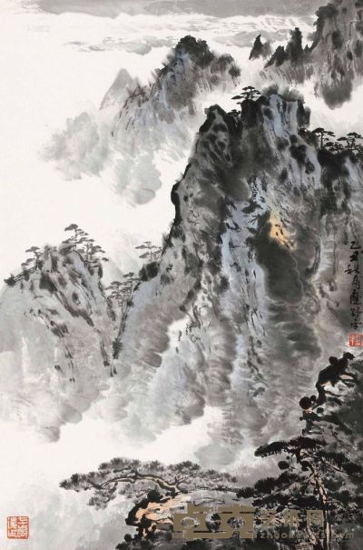 应野平 乙丑（1985）年作 松壑云奔 立轴 68×45cm