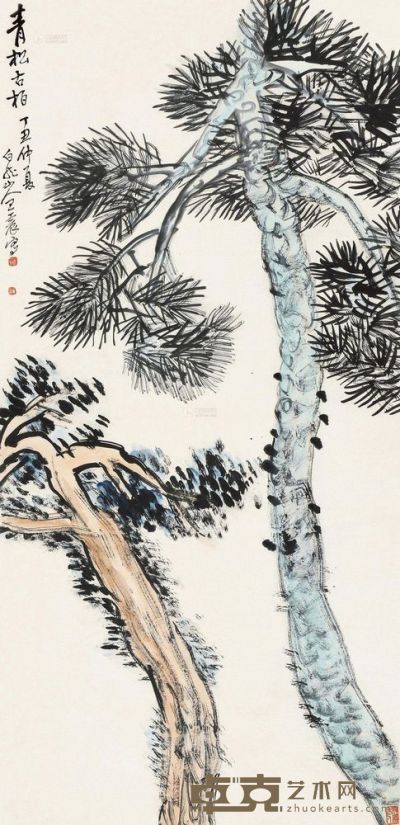 王震 丁丑（1937）年作 青松古柏 立轴 136.5×66.5cm