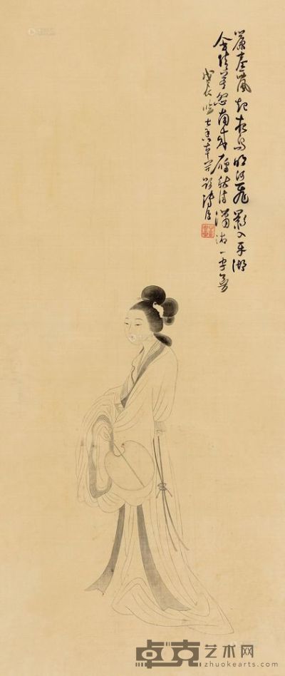 溥儒 戊辰（1928）年作 执扇仕女 镜片 79.5×34cm