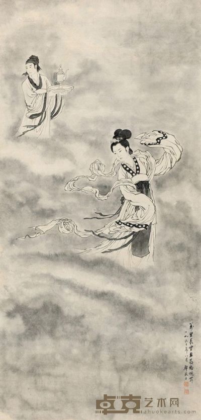 郑慕康 1966年作 忠魂舞 立轴 143×68cm
