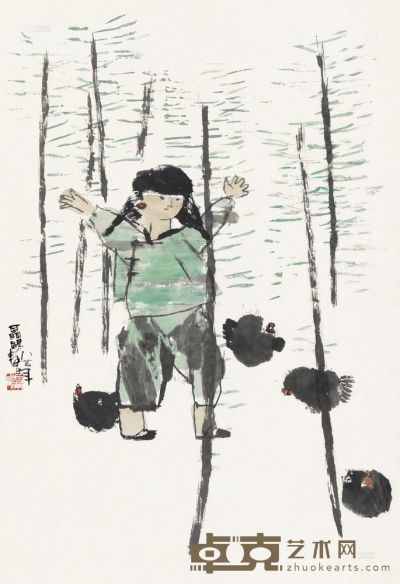 聂鸥 1985年作 农家女孩 镜片 68×46.5cm