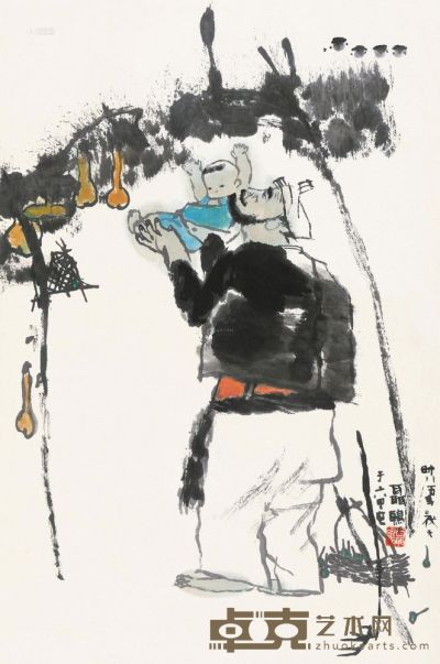 聂鸥 1985年作 福落农家 镜片 67.5×45cm