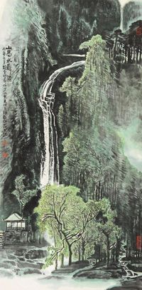 李行简 丙寅（1986）年作 山高水长 立轴