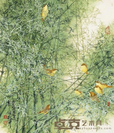 蔡大雄 癸巳（2013）年作 竹间鸟语 镜片 62×52.5cm