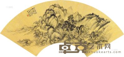 周镛 庚辰（1880）年作 溪山隐庐 扇片 18×51cm