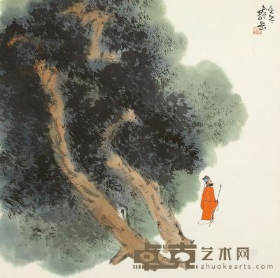 陈寿岳 山水人物 镜片 49×49cm