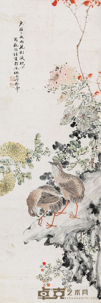 蒋万绥 花鸟 立轴 33×94cm