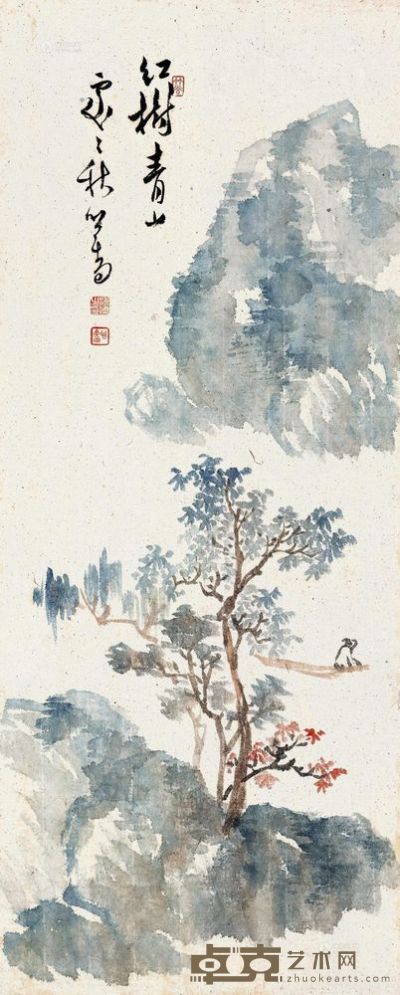 溥儒 红树青山图 镜片 55×21cm