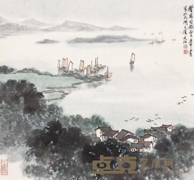 宋文治 1980年作 太湖帆影 立轴 48×52.5cm