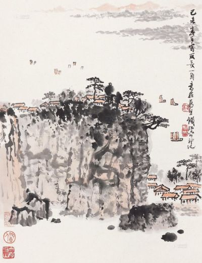 钱松嵒 1979年作 长江帆影 立轴