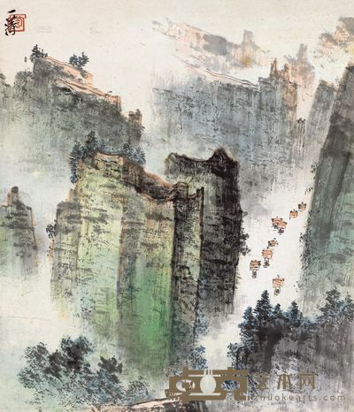 陶一清 溪山远帆 镜片 40×34cm