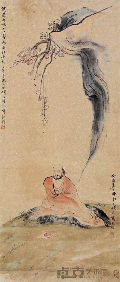 钱瘦铁 1933年作 无量寿佛 镜框 80×34cm