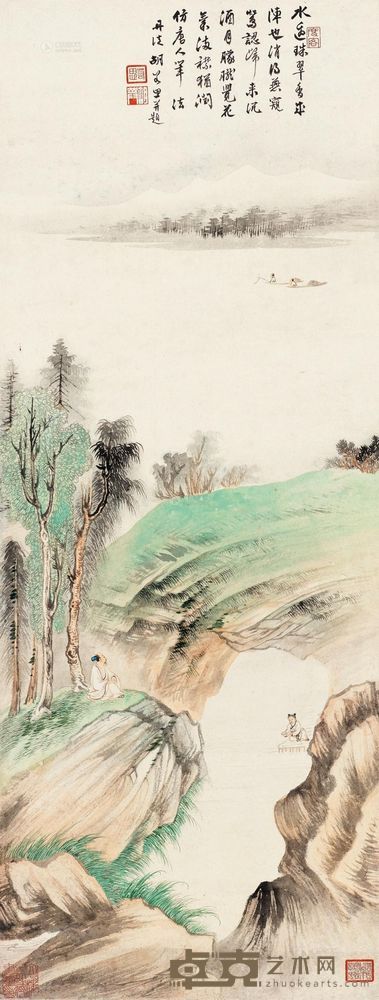 胡若思 临溪望远 立轴 87×33cm