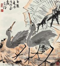 李苦禅 1976年作 蕉荫鹭鸶 立轴