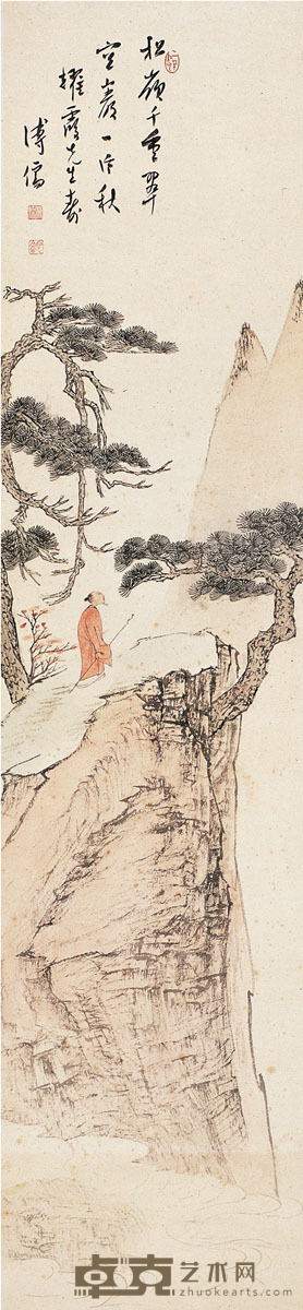 溥儒 松岭秋色图 131.5×31.5cm