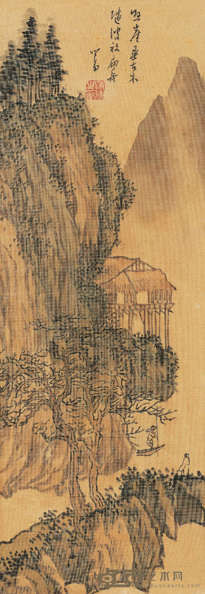 溥儒 溪口问渡图 30.5×11cm