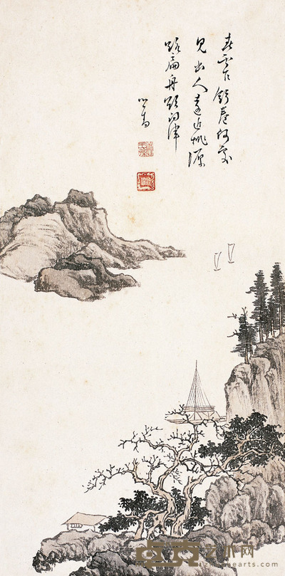 溥儒 挂帆问津图 56.5×28cm