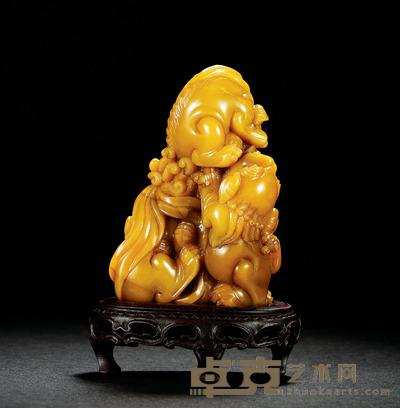 田黄石三狮戏球摆件 6.7×4.5×10.7cm 278.3g