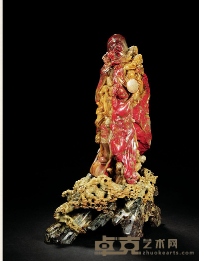 昌化鸡血石钟馗嫁妹摆件 13×7.5×30cm