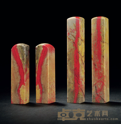 昌化鸡血石章二对 2×2.1×8.6cm×22×1.9×12.4cm×2