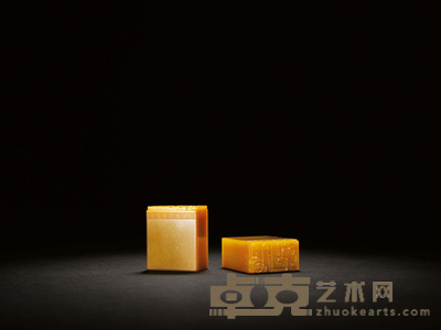 姚仲达作寿山石博古钮章 3.9×2.2×4.5cm×2