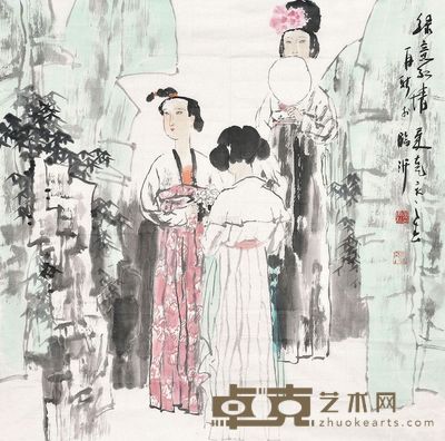 苗再新 绿意红情 镜心 68×68cm