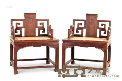 清乾隆 京式红木禅椅 （一对） 长67cm；宽49cm；高86cm