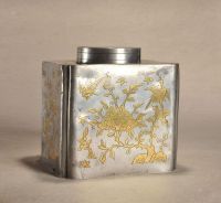 19世纪 锡鎏金花鸟纹茶叶罐
