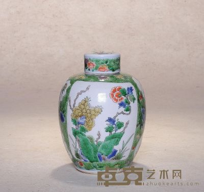 清康熙 五彩花卉纹茶叶罐 高15.5cm