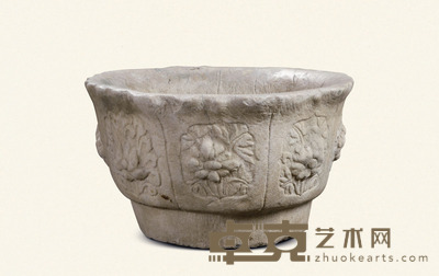 元·汉白玉八面开光花卉纹石盆 58×58×31cm