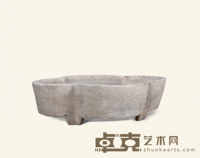 清·汉白玉海棠形石盆 75×55×21cm