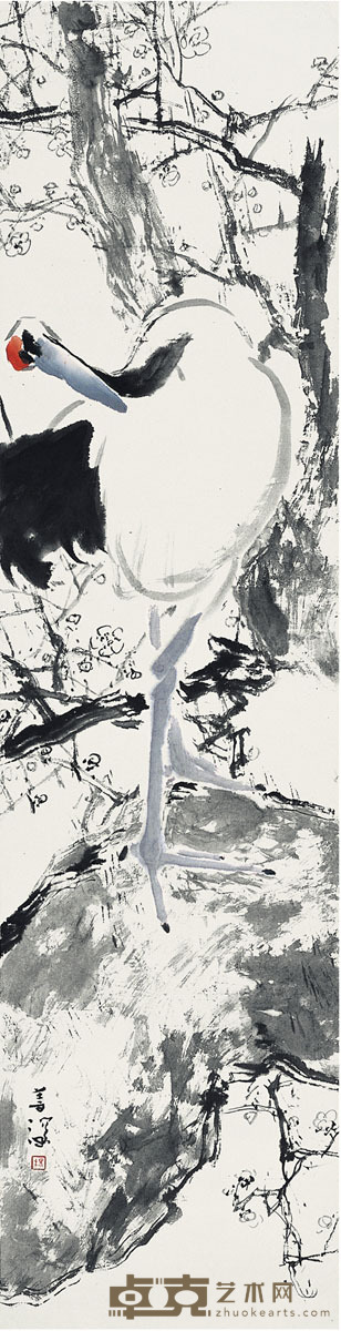 杨善深 梅鹤图 135.5×34cm