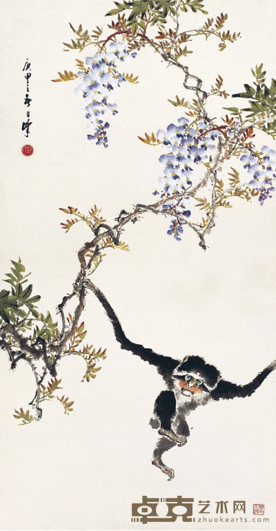 梁占峰 紫藤灵猴图 100×51.5cm