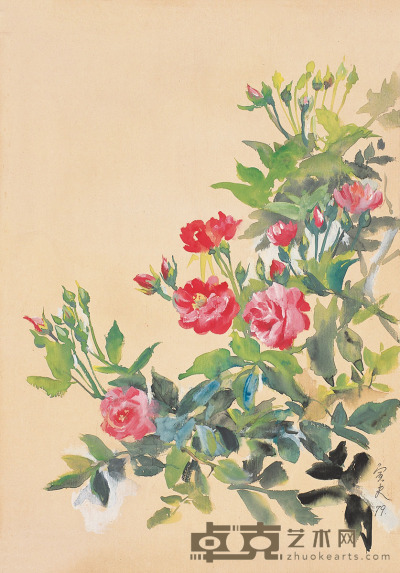 秦宣夫 野蔷薇 55×38cm