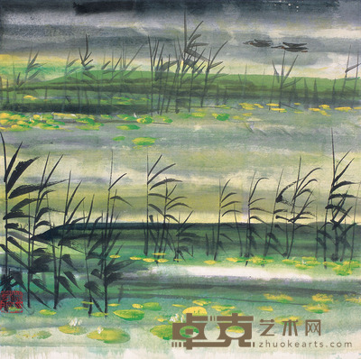 林风眠 芦苇飞鸟 34×34.5cm