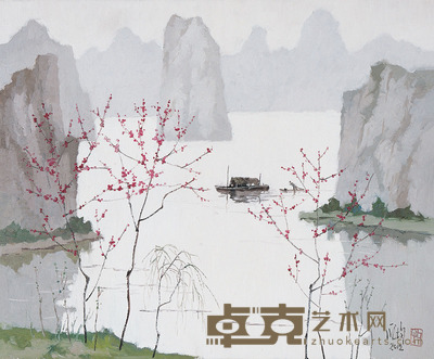 庞均 花间渔舟 66×72cm