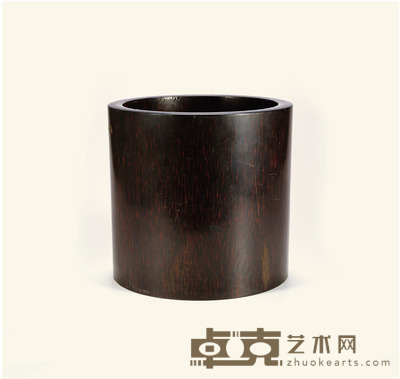 清·桄榔木雕素笔筒 高:21cm