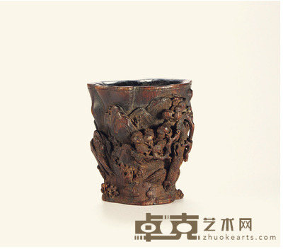 清·沉香雕山水人物杯 高:8.2cm重:83g