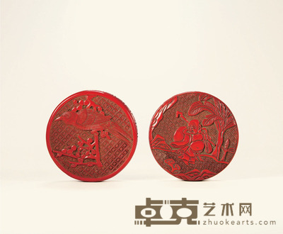 清早期·剔红雕布袋和尚香盒 高：3.9cm直径：7.7cm