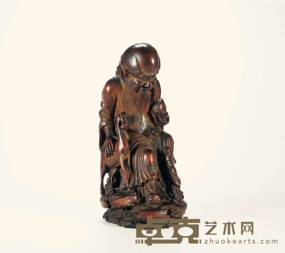 清早期·竹雕寿星仙鹿摆件 高：26cm