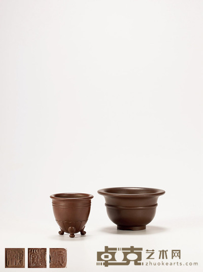 当代·徐汉棠制紫泥微型花盆一组 5.2×6.3cm;5.3×10.2cm